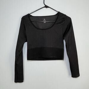 Offline by Aerie Sidewalk Seamless Long Sleeve Crop Shirt Top Black Large Stripe
